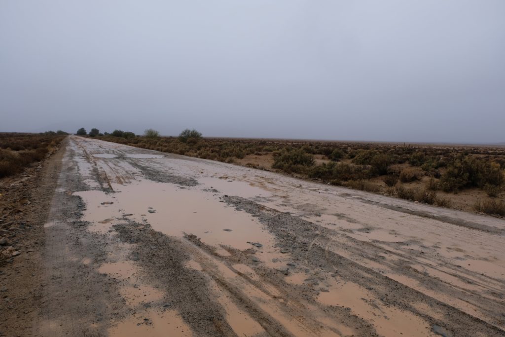 Rain + dirt road = mud!
